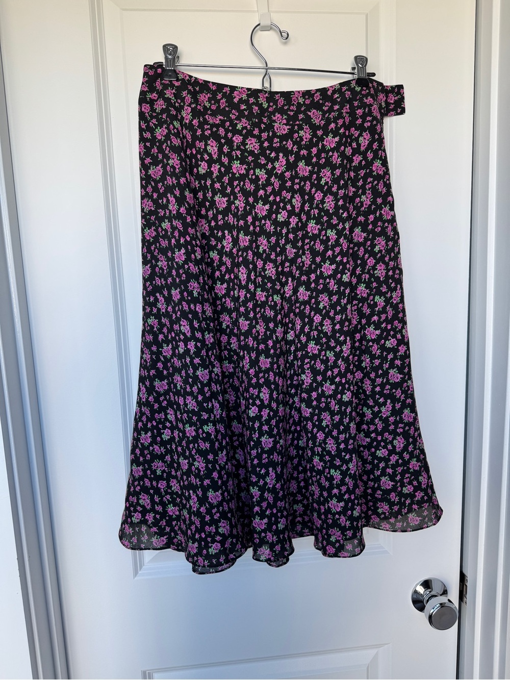 100% Silk Y2K Rose Floral Midi Skirt with Pink Print